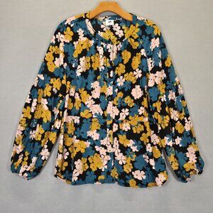 CABI Floral Button-Down Flowy Blouse Large